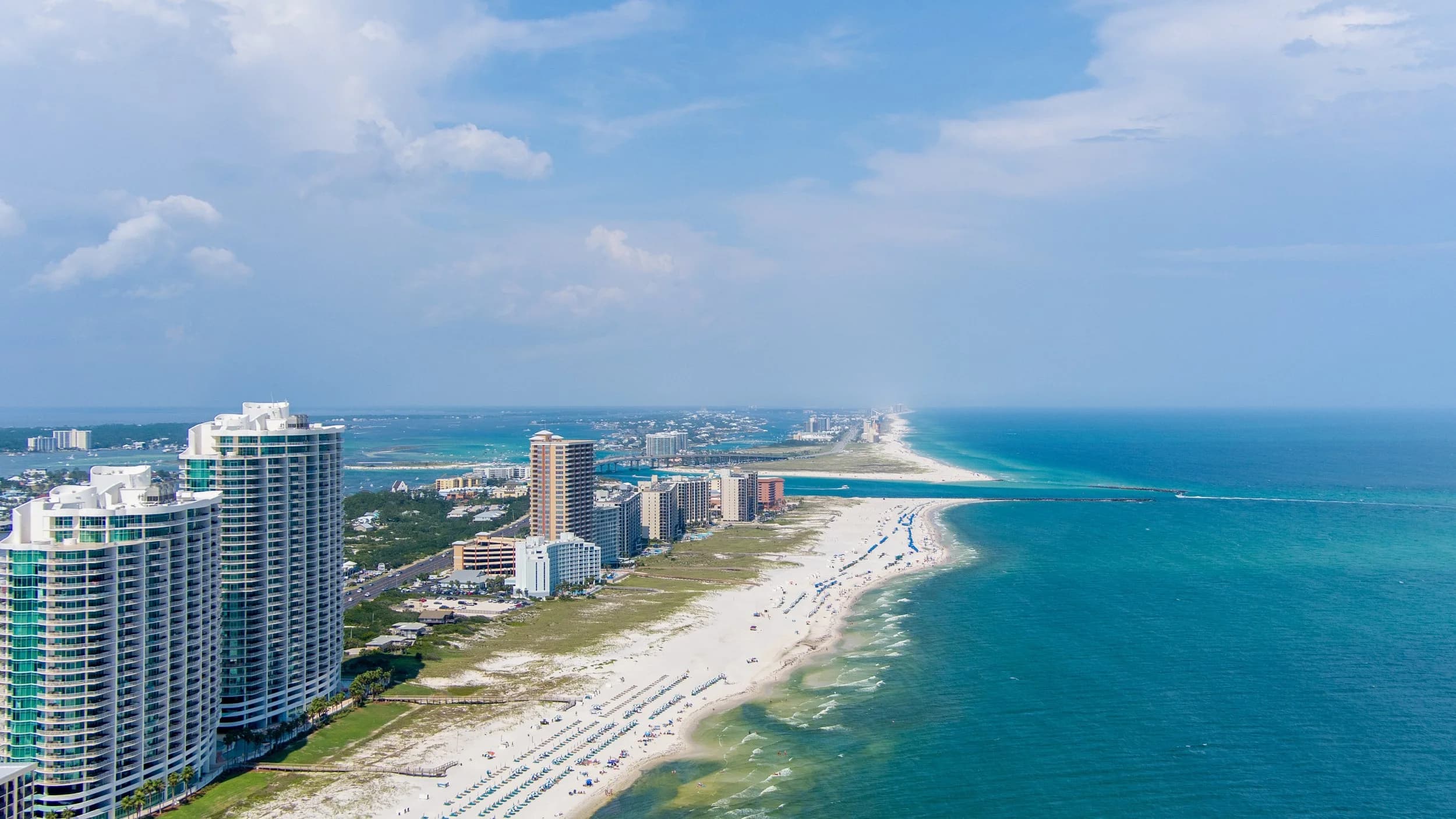 Aerial view of coastal properties