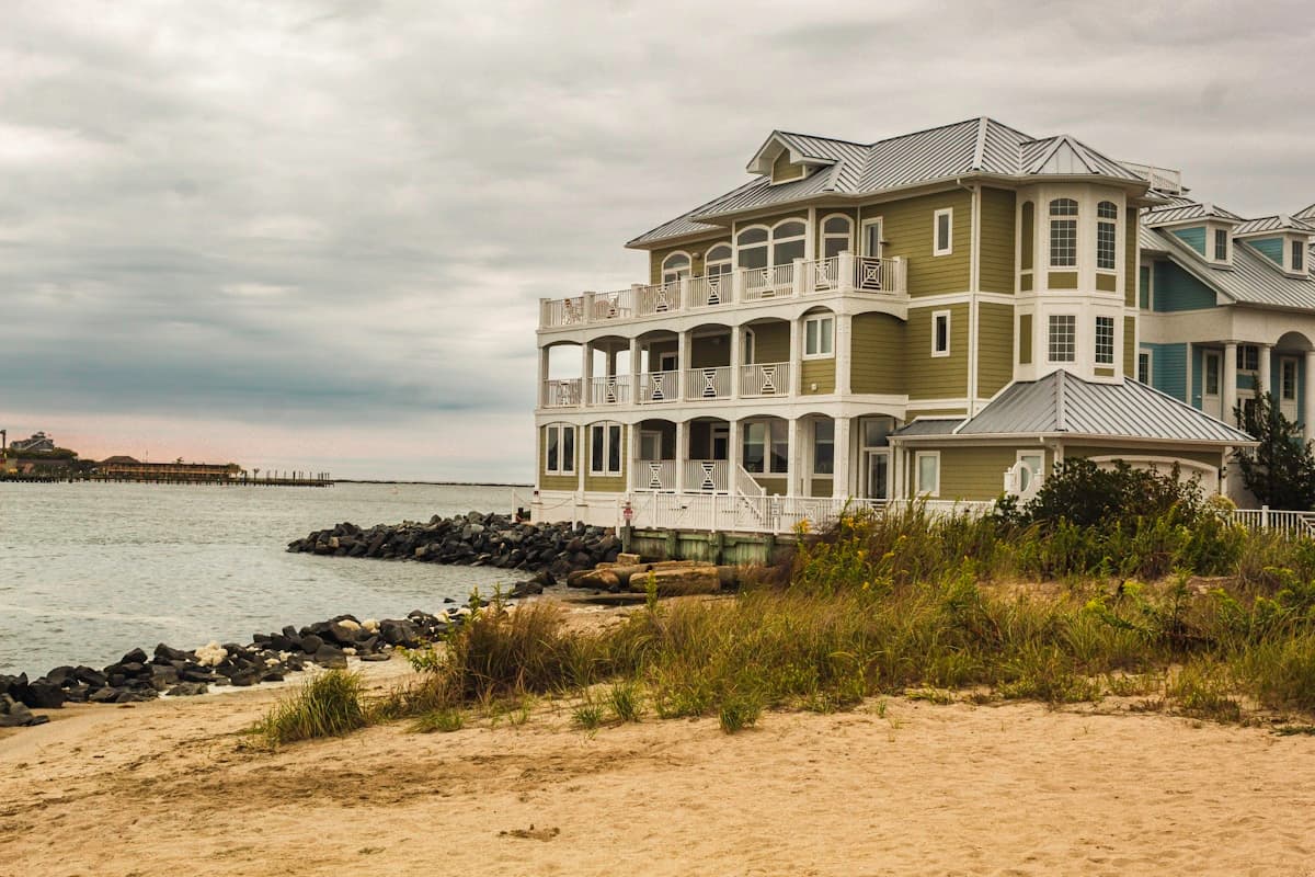 Beach house on sandy shore
